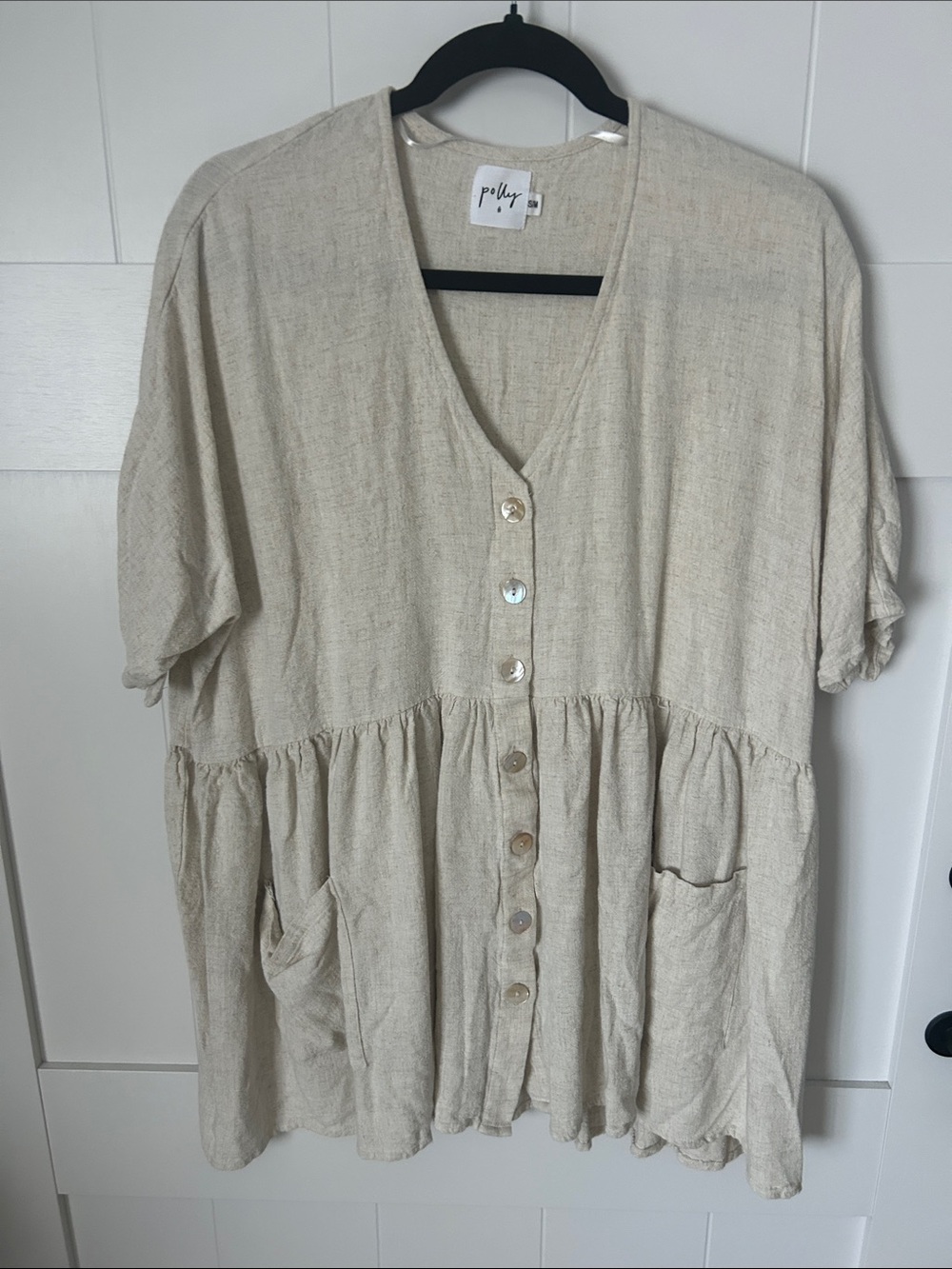 Cream Button-Front BabyDoll Dress